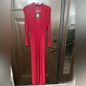 Fashion Nova Burgundy Spree Long-Sleeve Maxi Dress